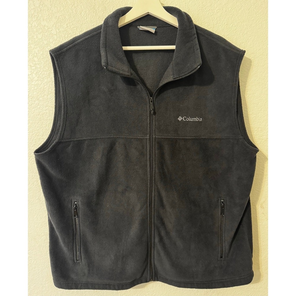 Columbia Mens Fleece Vest Full Zip Sleeveless Jacket Outdoor‎ Pockets Black XL